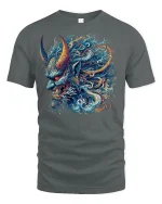 Oni Demon Fire Wave Japanese Art T-Shirt - gray t-shirt on white background
