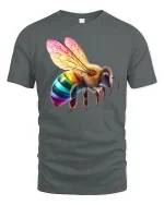 Rainbow Bee Colorful Wings T-Shirt - gray t-shirt on white background