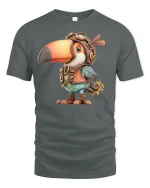Steampunk Toucan Pilot Bird T-Shirt - gray t-shirt on white background