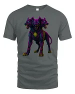 Neon Cerberus Three Headed Dog T-Shirt - gray t-shirt on white background