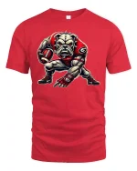 Fierce Bulldog Football Player T-Shirt - red t-shirt on white background