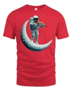 Astronaut Playing Violin on the Moon T-Shirt - red t-shirt on white background