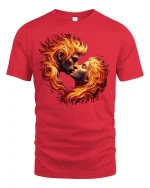 Fiery Lovers Kiss Passion Flame T-Shirt - red t-shirt on white background