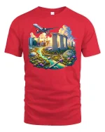 Singapore Skyline City Travel Airplane T-Shirt - red t-shirt on white background