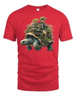 Turtle Village Fantasy World Nature T-Shirt - red t-shirt on white background