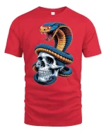 Venomous Snake Skull Dark Gothic T-Shirt - red t-shirt on white background