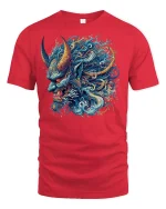 Oni Demon Fire Wave Japanese Art T-Shirt - red t-shirt on white background