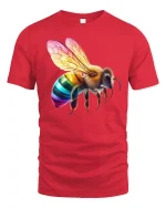 Rainbow Bee Colorful Wings T-Shirt - red t-shirt on white background