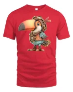 Steampunk Toucan Pilot Bird T-Shirt - red t-shirt on white background