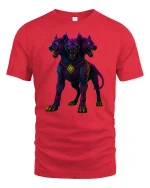Neon Cerberus Three Headed Dog T-Shirt - red t-shirt on white background