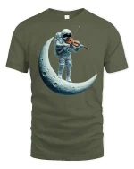 Astronaut Playing Violin on the Moon T-Shirt - military green t-shirt on white background