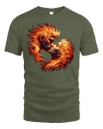 Fiery Lovers Kiss Passion Flame T-Shirt - military green t-shirt on white background