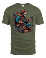 Warrior Fighter Vintage Rifle Hero Battle Tee - military green t-shirt on white background