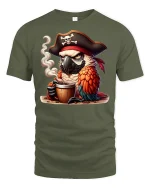 Pirate Parrot Coffee Mug T-Shirt - military green t-shirt on white background