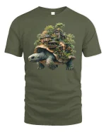 Turtle Village Fantasy World Nature T-Shirt - military green t-shirt on white background