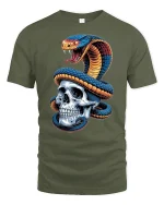 Venomous Snake Skull Dark Gothic T-Shirt - military green t-shirt on white background
