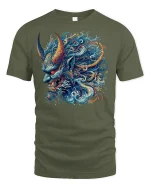 Oni Demon Fire Wave Japanese Art T-Shirt - military green t-shirt on white background