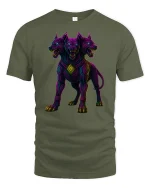 Neon Cerberus Three Headed Dog T-Shirt - military green t-shirt on white background