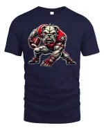 Fierce Bulldog Football Player T-Shirt - navy t-shirt on white background