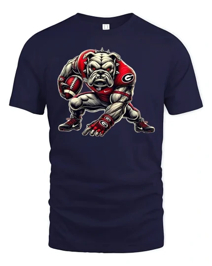 Fierce Bulldog Football Player T-Shirt - navy t-shirt on white background