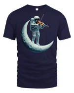 Astronaut Playing Violin on the Moon T-Shirt - navy t-shirt on white background
