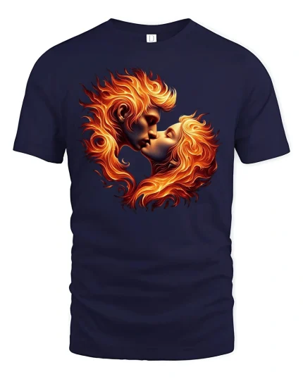 Fiery Lovers Kiss Passion Flame T-Shirt - navy t-shirt on white background