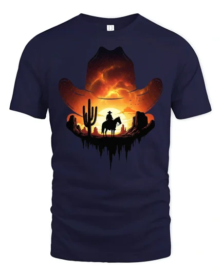 Cowboy Sunset Desert Rider T-Shirt - navy t-shirt on white background