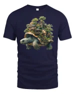 Turtle Village Fantasy World Nature T-Shirt - navy t-shirt on white background
