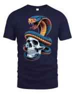 Venomous Snake Skull Dark Gothic T-Shirt - navy t-shirt on white background