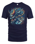 Oni Demon Fire Wave Japanese Art T-Shirt - navy t-shirt on white background