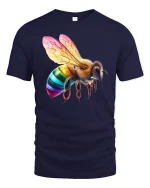 Rainbow Bee Colorful Wings T-Shirt - navy t-shirt on white background