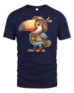 Steampunk Toucan Pilot Bird T-Shirt - navy t-shirt on white background