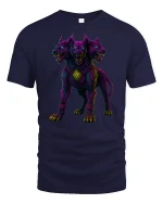 Neon Cerberus Three Headed Dog T-Shirt - navy t-shirt on white background