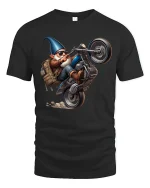 Funny Biker Gnome Tee - black t-shirt on white background