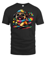 Colorful Racing Pug Tee - black t-shirt on white background