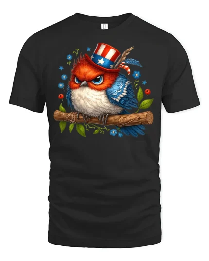 Patriotic Owl Funny USA Tee - black t-shirt on white background