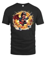 Fiery Rock Devil Guitarist T-shirt - black t-shirt on white background