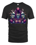 Hooded Warrior Muscle Power Tee - black t-shirt on white background