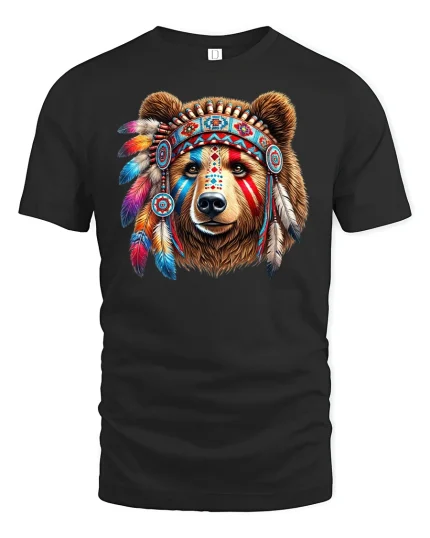 Tribal Bear Warrior T-Shirt - black t-shirt on white background