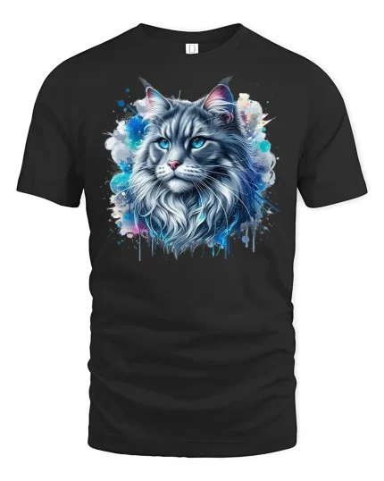 Majestic Blue-Eyed Cat Tee - black t-shirt on white background