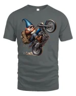Funny Biker Gnome Tee - gray t-shirt on white background