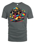 Colorful Racing Pug Tee - gray t-shirt on white background