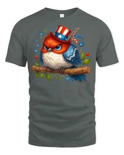 Patriotic Owl Funny USA Tee - gray t-shirt on white background