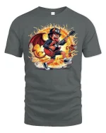 Fiery Rock Devil Guitarist T-shirt - gray t-shirt on white background