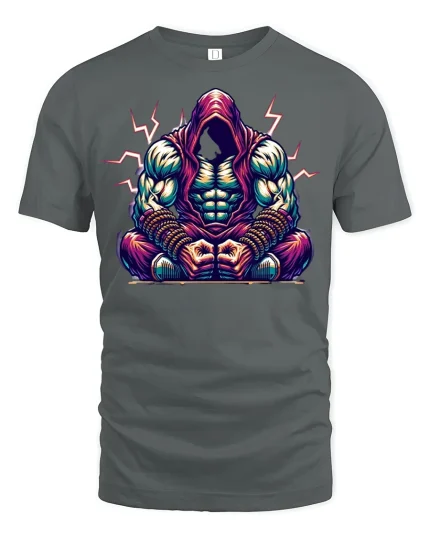 Hooded Warrior Muscle Power Tee - gray t-shirt on white background