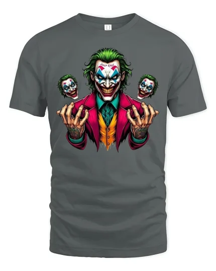 Villain Rage Clown Horror Tee - gray t-shirt on white background