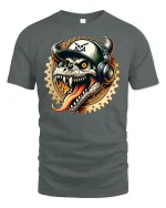 Dragon Skull DJ Style T-Shirt - gray t-shirt on white background