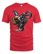 Funny Biker Gnome Tee - red t-shirt on white background