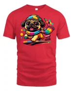 Colorful Racing Pug Tee - red t-shirt on white background