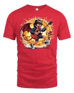 Fiery Rock Devil Guitarist T-shirt - red t-shirt on white background